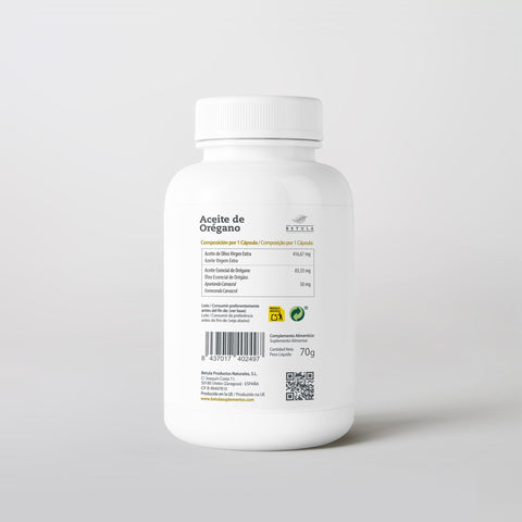 Óleo de Orégãos 100 Caps Bétula — verso com tabela nutricional e ingredientes