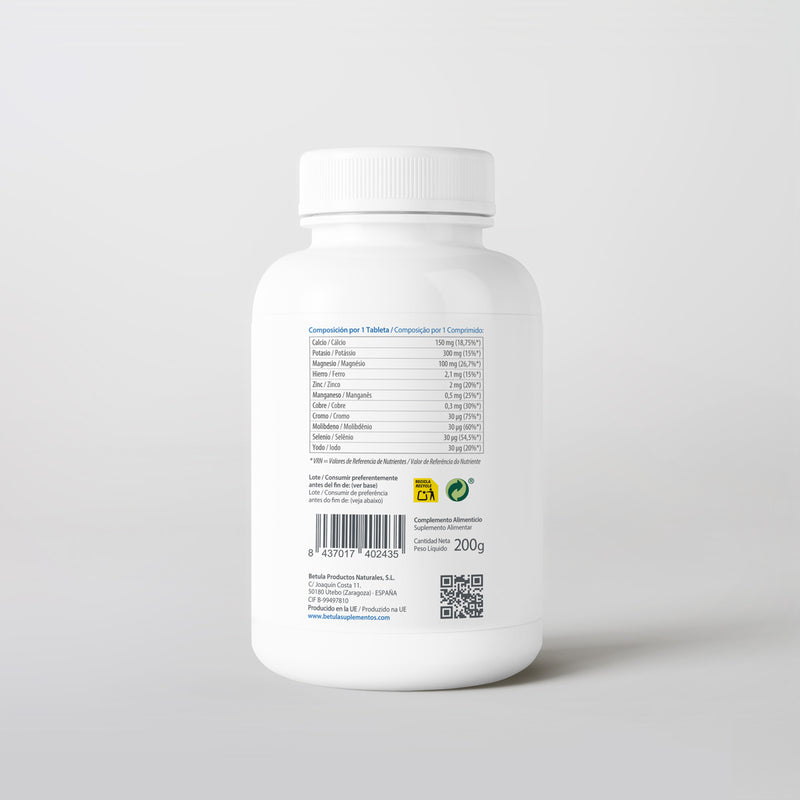Alkamineral 100 Comp Bétula — verso com tabela nutricional e ingredientes