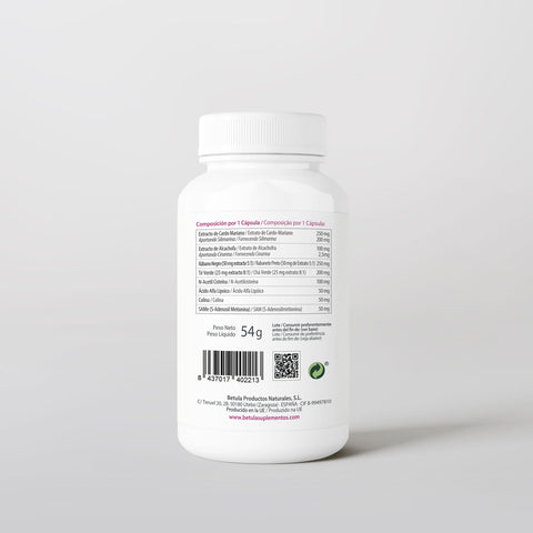 Betusil 60 Caps Bétula — verso com tabela nutricional e ingredientes