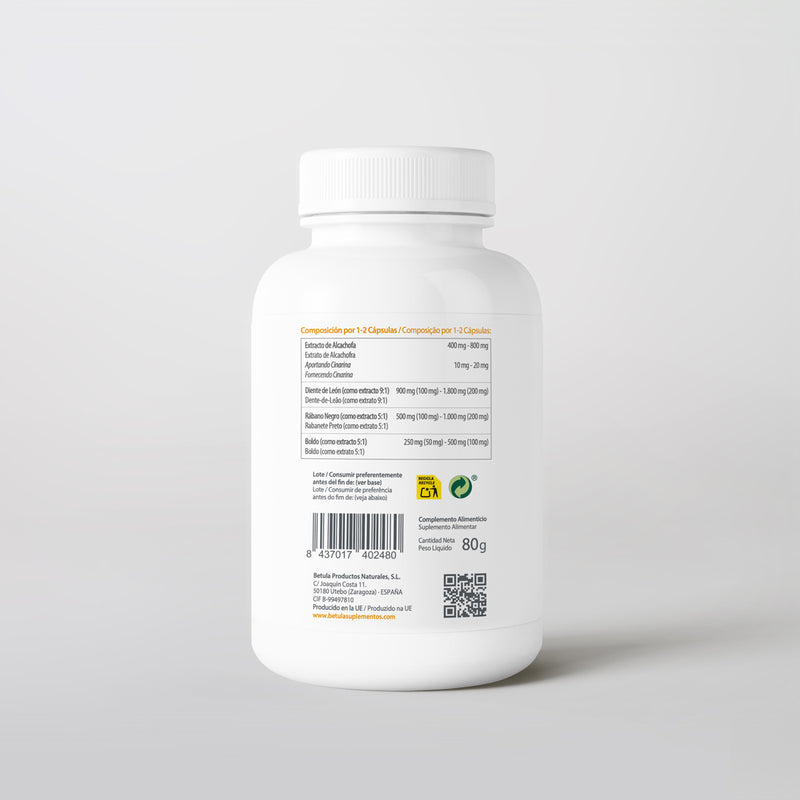 Cynara Complex 100 Caps Bétula — verso com tabela nutricional e ingredientes