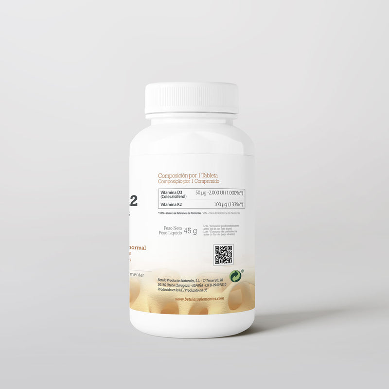 Vita D3 + K2 90 Comp Bétula — verso com tabela nutricional e ingredientes