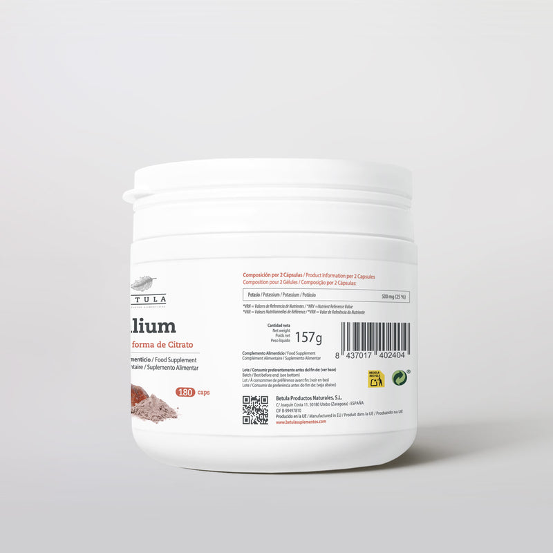 Kalium 180 Caps Bétula — verso com tabela nutricional e ingredientes