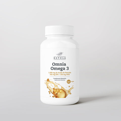 Omnia Omega 3 Bétula, óleo de peixe com EPA e DHA e vitamina E, embalagem de 60 cápsulas