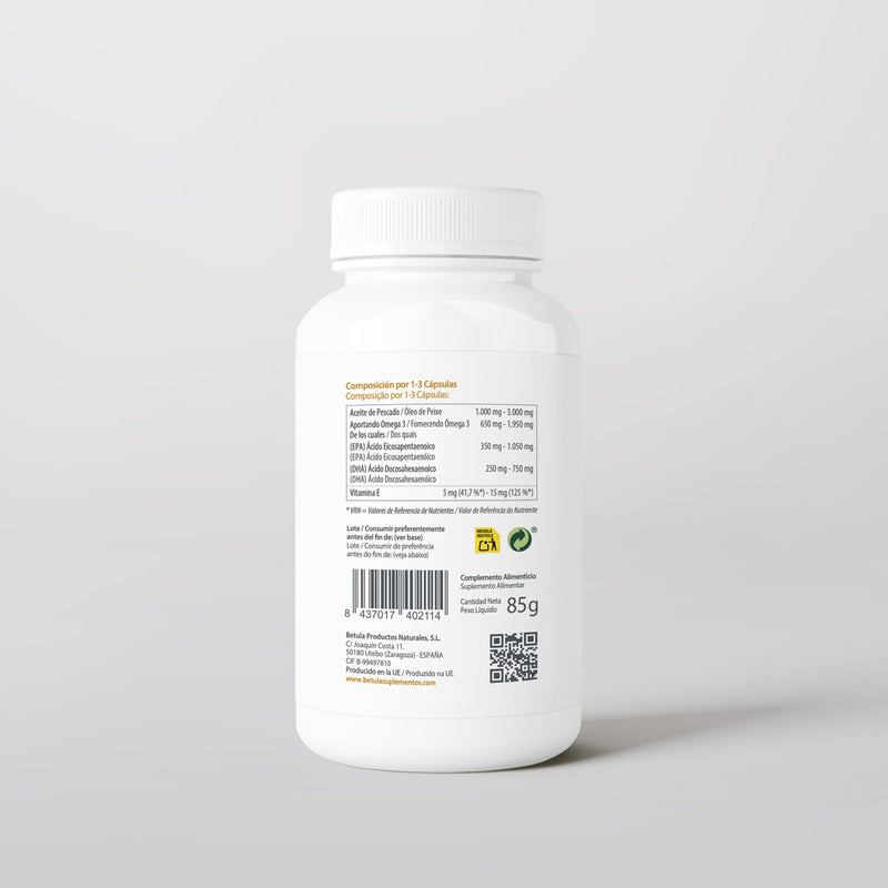 Omnia Omega 3 60 Caps Bétula — verso com tabela nutricional e ingredientes