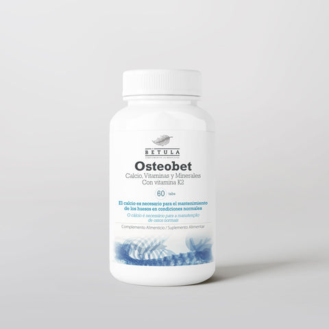 Osteobet Bétula, embalagem de 60 comprimidos com cálcio, vitamina D3, vitamina K2 e magnésio
