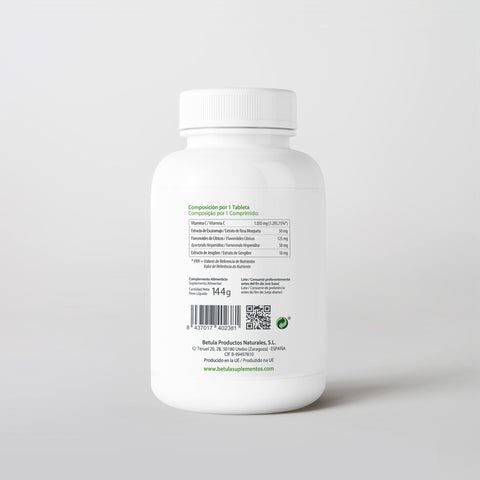 Vita C 1000 90 Comp Bétula — verso com tabela nutricional e ingredientes