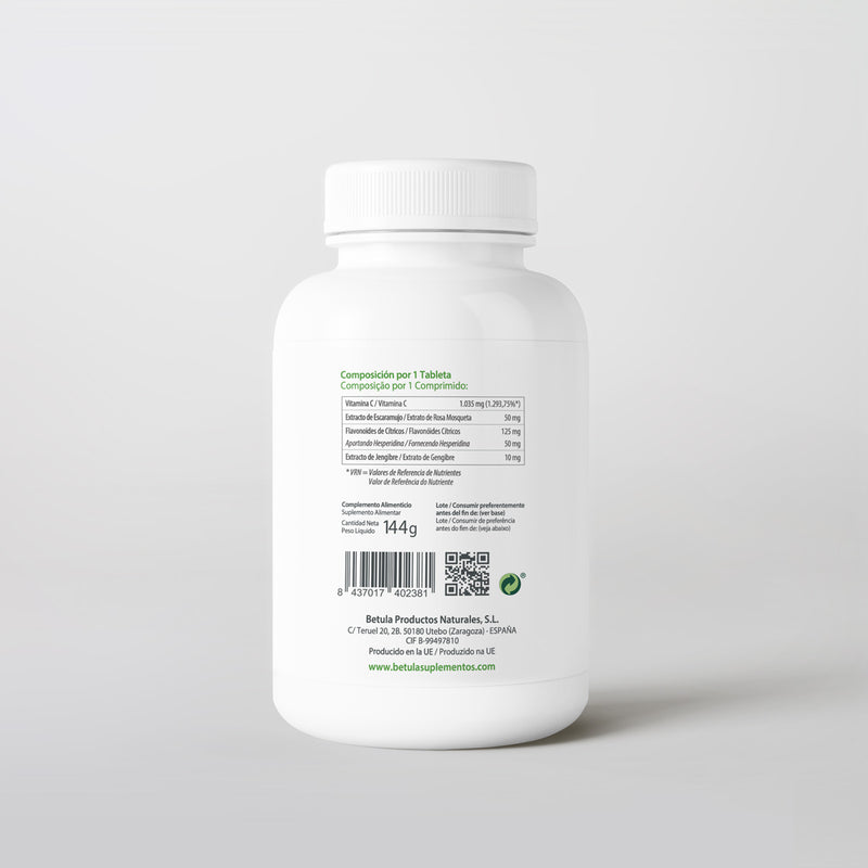 Vita C 1000 90 Comp Bétula — verso com tabela nutricional e ingredientes