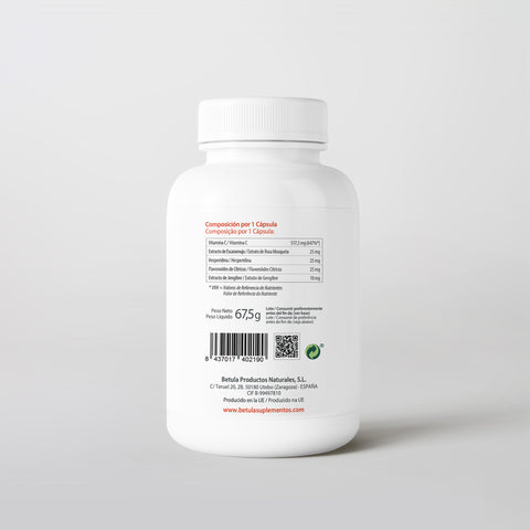 Vita C 500 90 Caps Bétula — verso com tabela nutricional e ingredientes