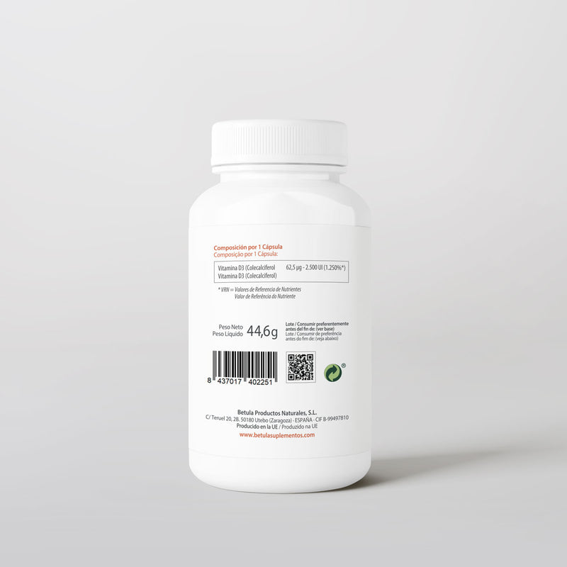 Vita D 2500 90 Caps Bétula — verso com tabela nutricional e ingredientes