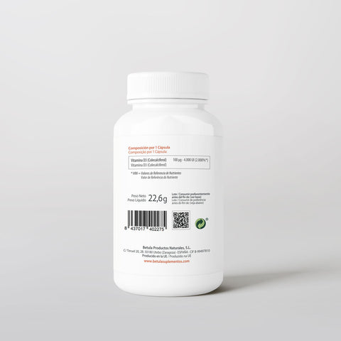 Vita D 4000 90 Caps Bétula — verso com tabela nutricional e ingredientes