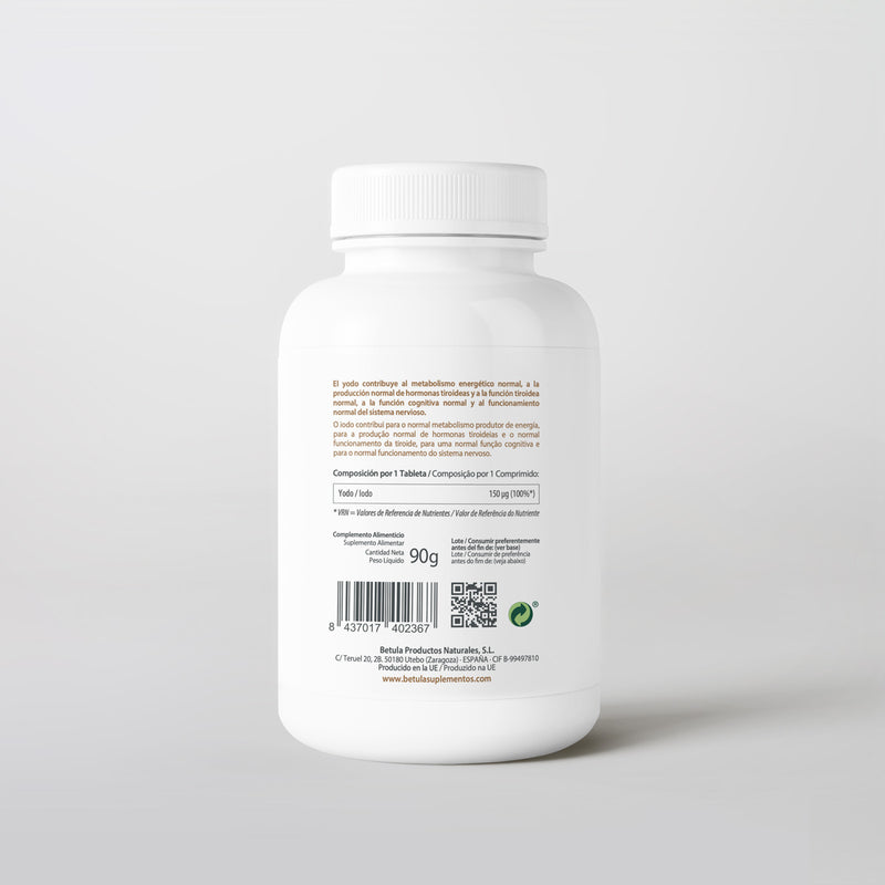 Yodo 150 µg 180 Comp Bétula — verso com tabela nutricional e ingredientes