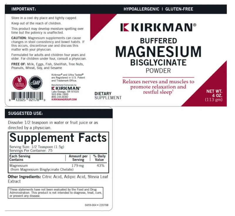 Bisglicinato de Magnésio em Pó 113g  Kirkman Labs - Viva Saudável