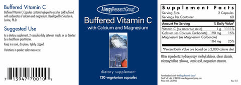 Buffered Vitamin C 120 Caps Allergy Research Group - Viva Saudável