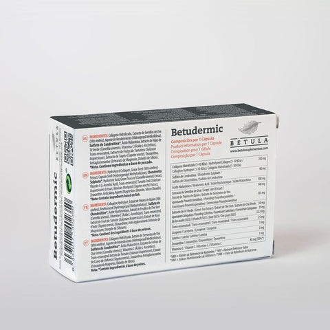 Betudermic 30 Caps Bétula — verso com tabela nutricional e ingredientes