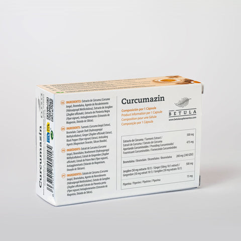Curcumazin 30 Caps Bétula — verso com tabela nutricional e ingredientes