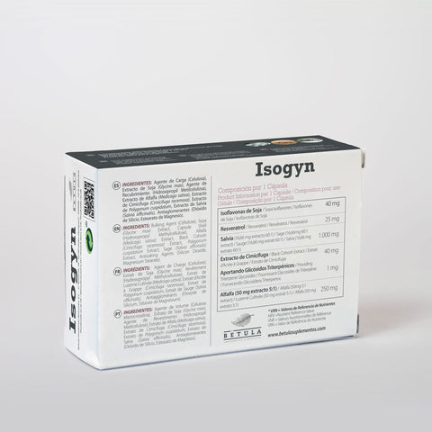 Isogyn 45 Caps Bétula — verso com tabela nutricional e ingredientes