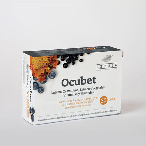 Ocubet Bétula, luteína e zeaxantina com mirtilo e vitaminas A, C e E, embalagem de 30 cápsulas