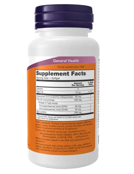 Co-Enzyme Q10 C/Omega 60mg 60caps Now NOW