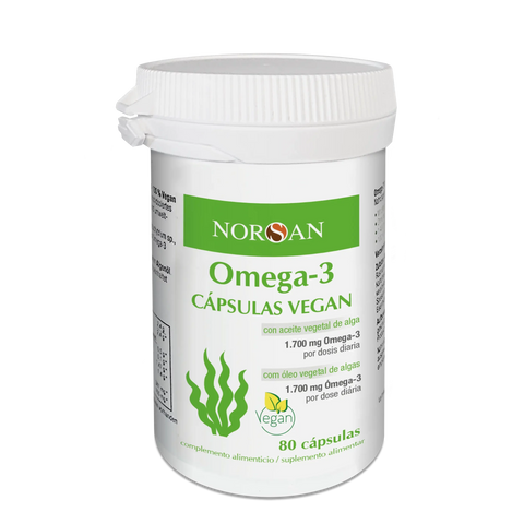 NORSAN Ómega-3 Cápsulas VEGAN 80 cápsulas — DHA vegano e EPA de óleo de algas