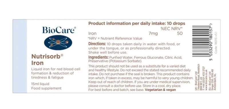 Iron Nutrisorb 15ml Biocare - Viva Saudável