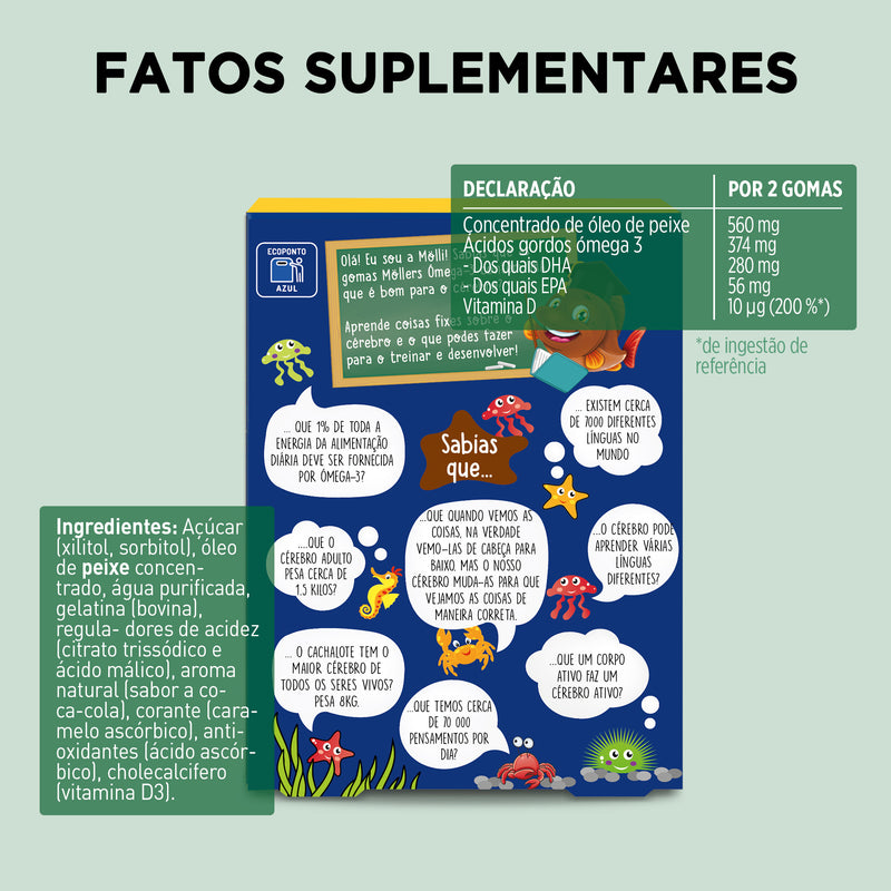 Gomas ómega-3 Möller's sabor cola para crianças, 36 unidades – informação nutricional