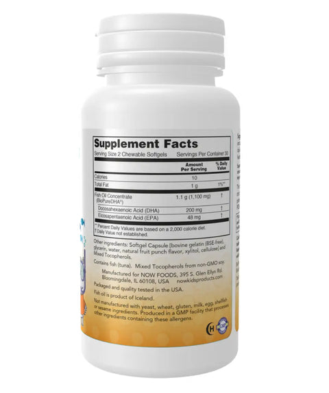 Kid  Dha 100mg  60caps Mastigaveis Now NOW