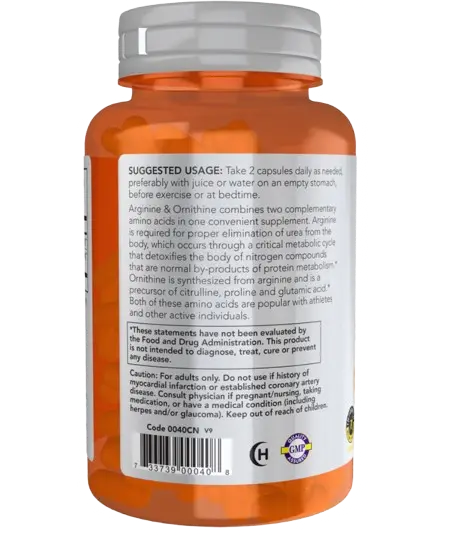 L-Arginina / Ornitina 500mg/250mg 100 Caps Now Sports - Viva Saudável