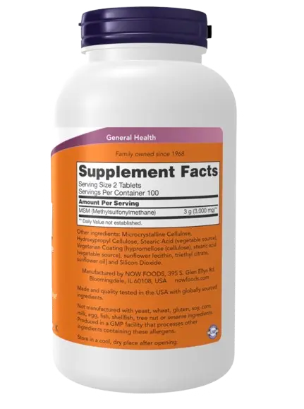 MSM 1500 mg 200 Comprimidos Now Foods NOW