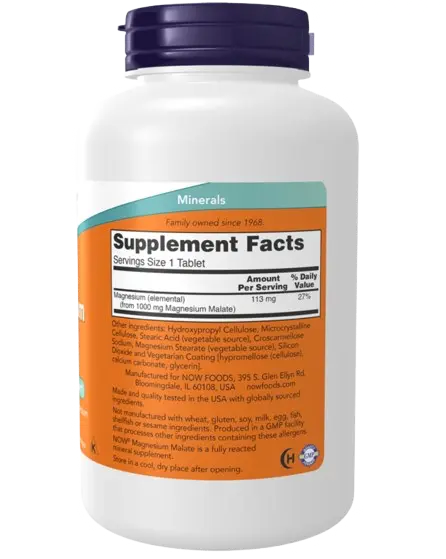 Magnesium Malate 1000mg 180comp Now - Viva Saudável