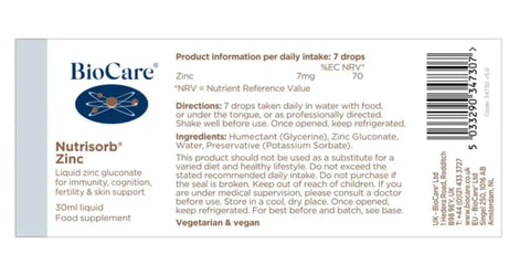 Nutrisorb  Liquid Zinc Complex 30ml Biocare Biocare