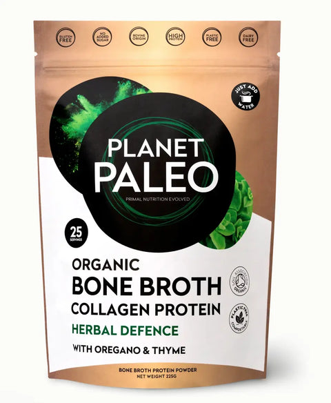 Organic Bone Broth Collagen Protein Herbal Defence 225g Planet Paleo - Viva Saudável