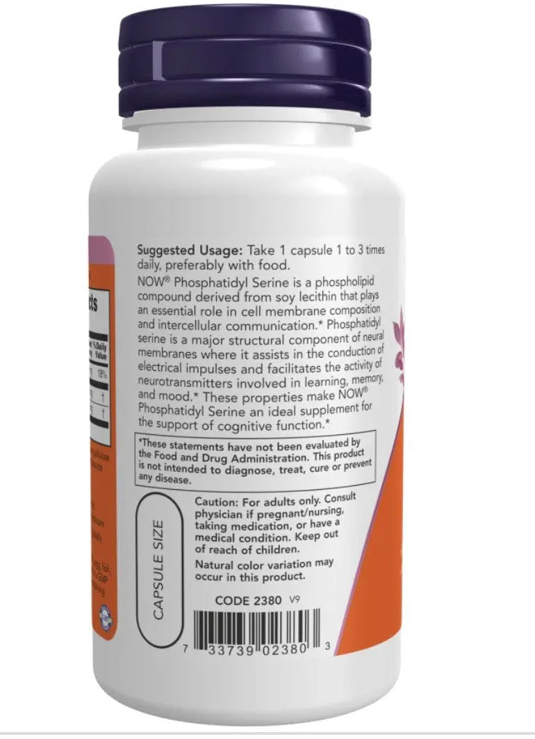 Frasco de Fosfatidilserina 100 mg da NOW Foods sobre secretária de estudo a sugerir apoio à rotina cognitiva diária