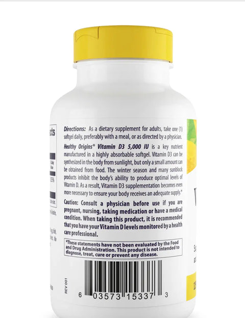 Vitamin D3 5.000 IU 360 softgel Healthy Origins - Viva Saudável