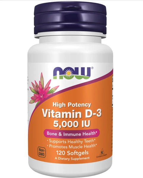 Vitamina D3 5000 UI 120 cápsulas vegetais Now Foods NOW