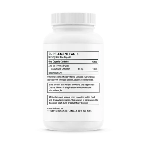 Zinc Bislgycinate 15 mg 60 Caps Thorne - Viva Saudável