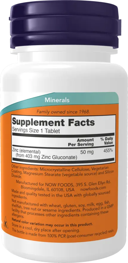 Zinc Gluconate 50mg 100caps  Now - Viva Saudável