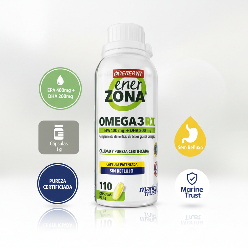 Ómega 3 RX Enerzona 110 cápsulas – embalagem com os destaques da fórmula