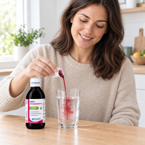 ERGY Cranberry Nutergia – pessoa a tomar o suplemento