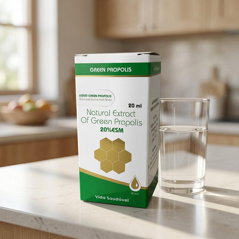 Extrato de Própolis Verde numa bancada de cozinha