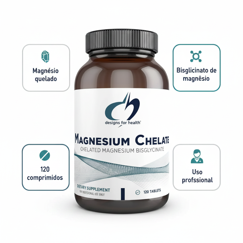 Magnesium Chelate Designs for Health – embalagem com os destaques da fórmula