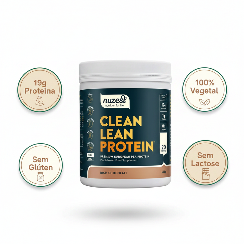 Clean Lean Protein Chocolate Nuzest – embalagem com os destaques da fórmula
