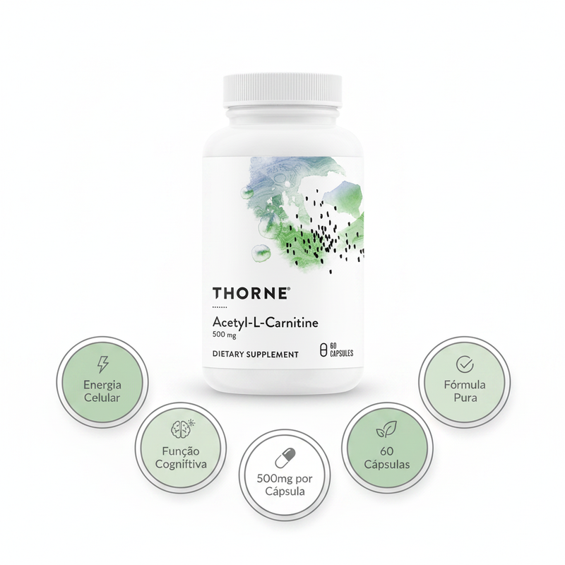 Acetil-L-Carnitina Thorne – embalagem com os destaques da fórmula
