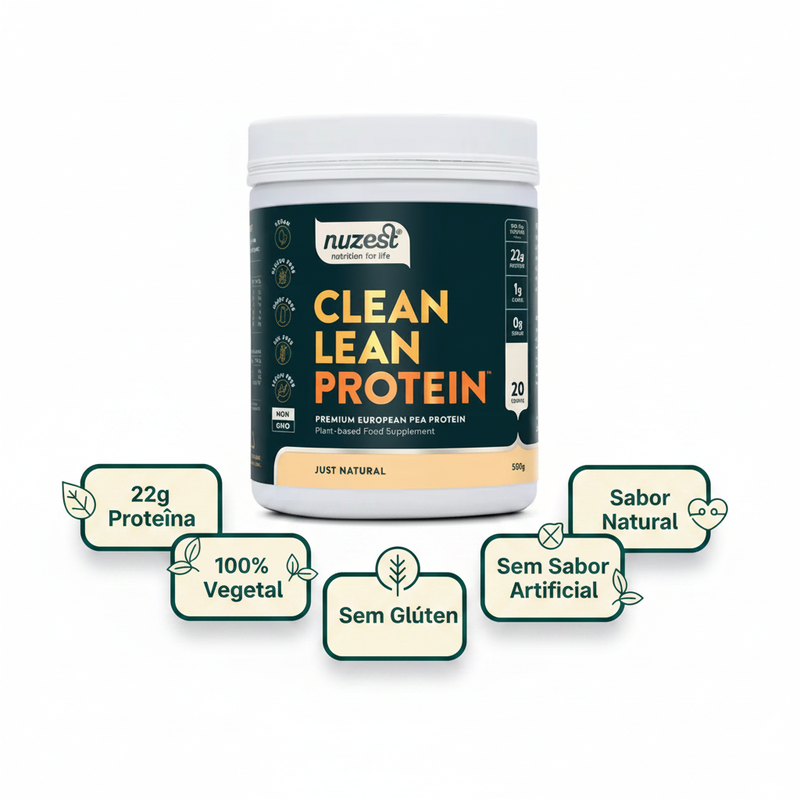 Clean Lean Protein Just Natural Nuzest – embalagem com os destaques da fórmula