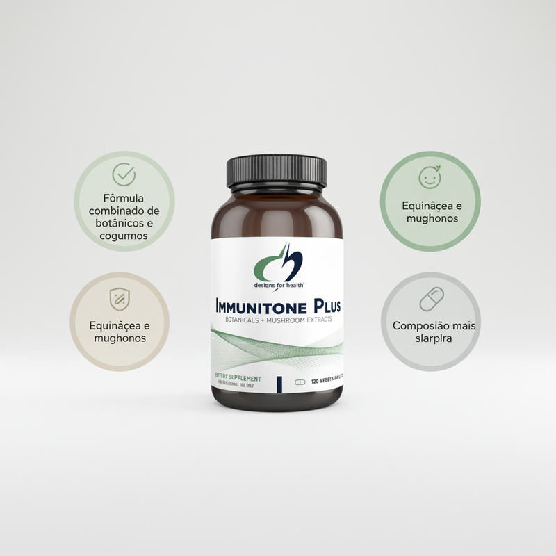 Immunitone Plus Designs for Health – embalagem com os destaques da fórmula