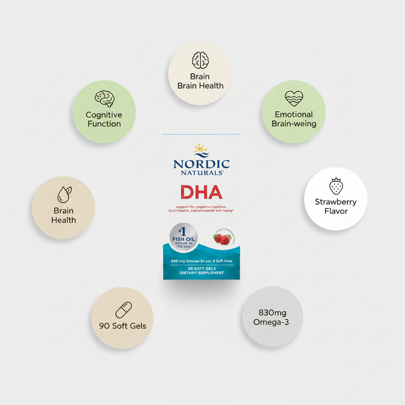 DHA 500 mg Nordic Naturals – embalagem com os destaques da fórmula