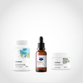 Pack Saúde Feminina e Equilíbrio Hormonal da Viva Saudável com vitaminas, minerais e botânicos sobre fundo claro
