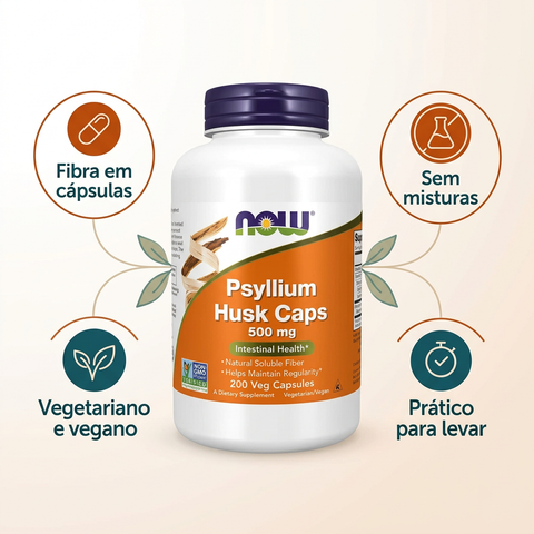Psyllium Husk NOW com destaques informativos