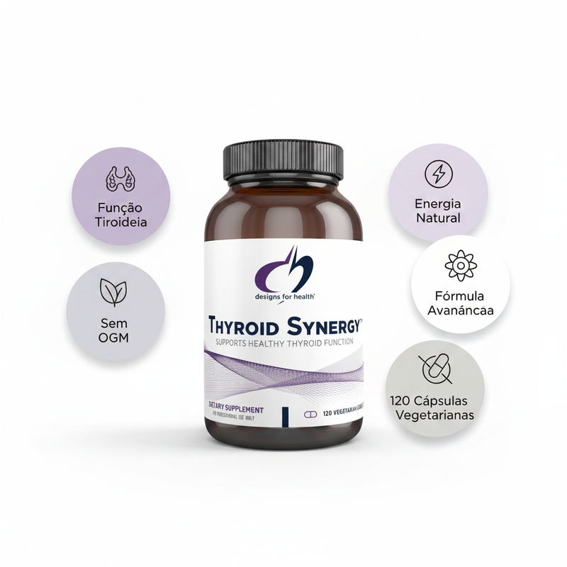 Thyroid Synergy Designs for Health – embalagem com os destaques da fórmula
