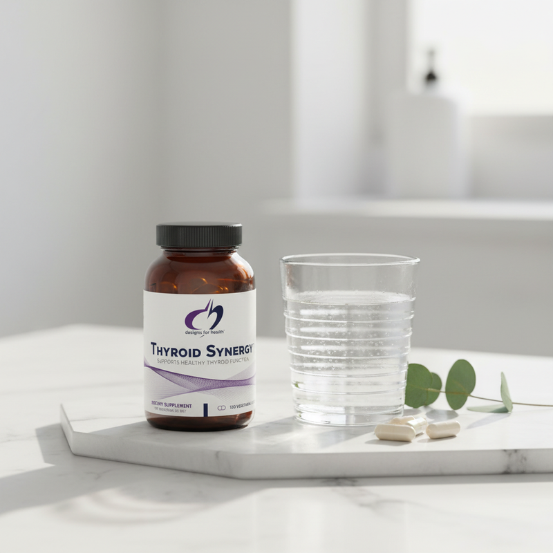 Thyroid Synergy Designs for Health – embalagem numa rotina diária