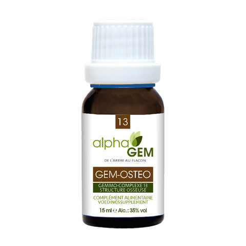 Gem-Osteo 13 Alphagem 15 ml – complexo de gemoterapia com bétula, sequoia, pinheiro-da-montanha e silva
